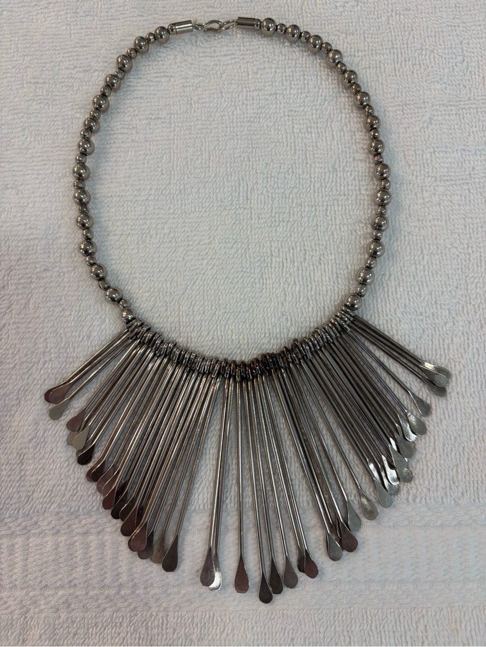 Statement Silver-Tone Fringe Beaded Necklace